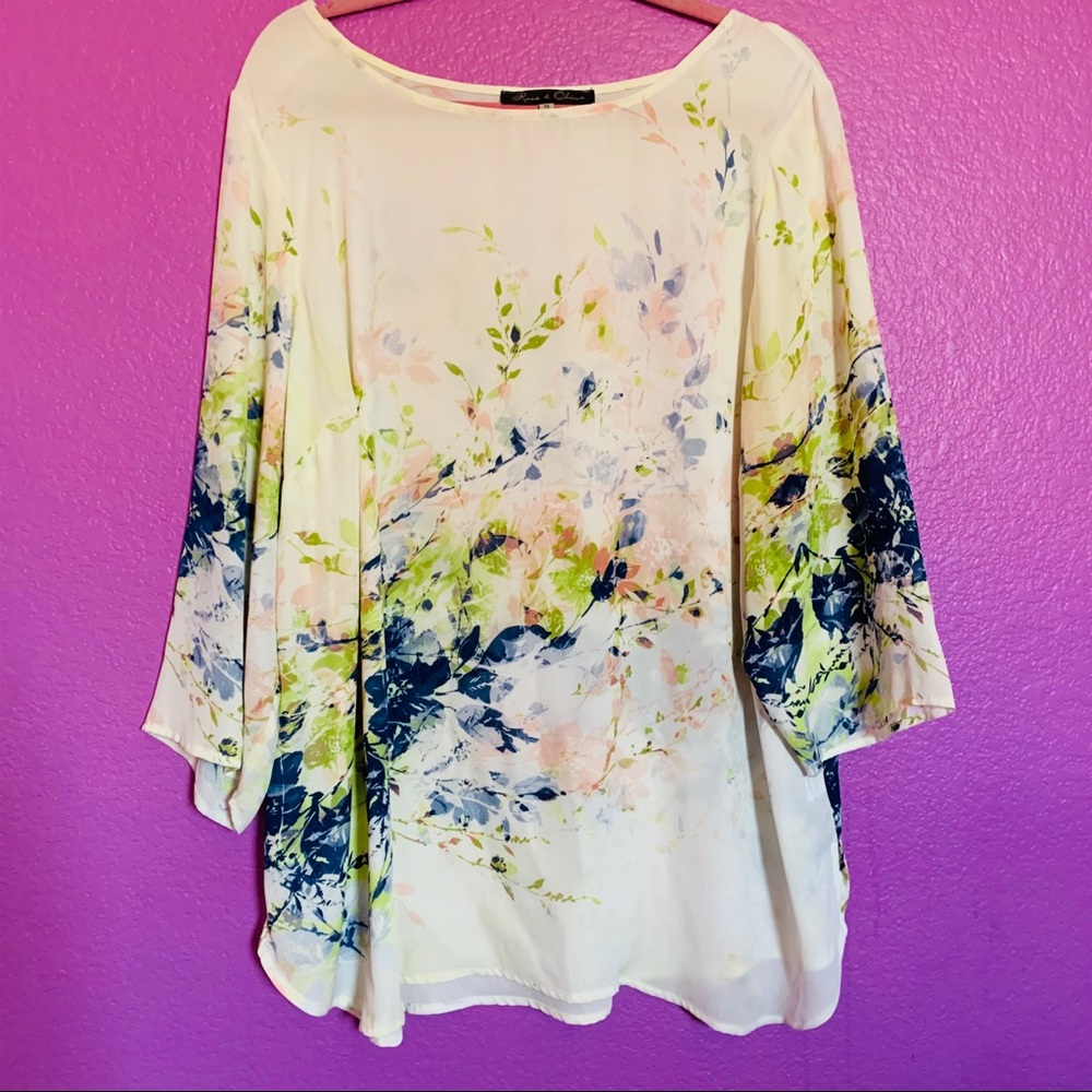 Chiffon Water Color Tunic Blouse NWOT 3X Plus Size
